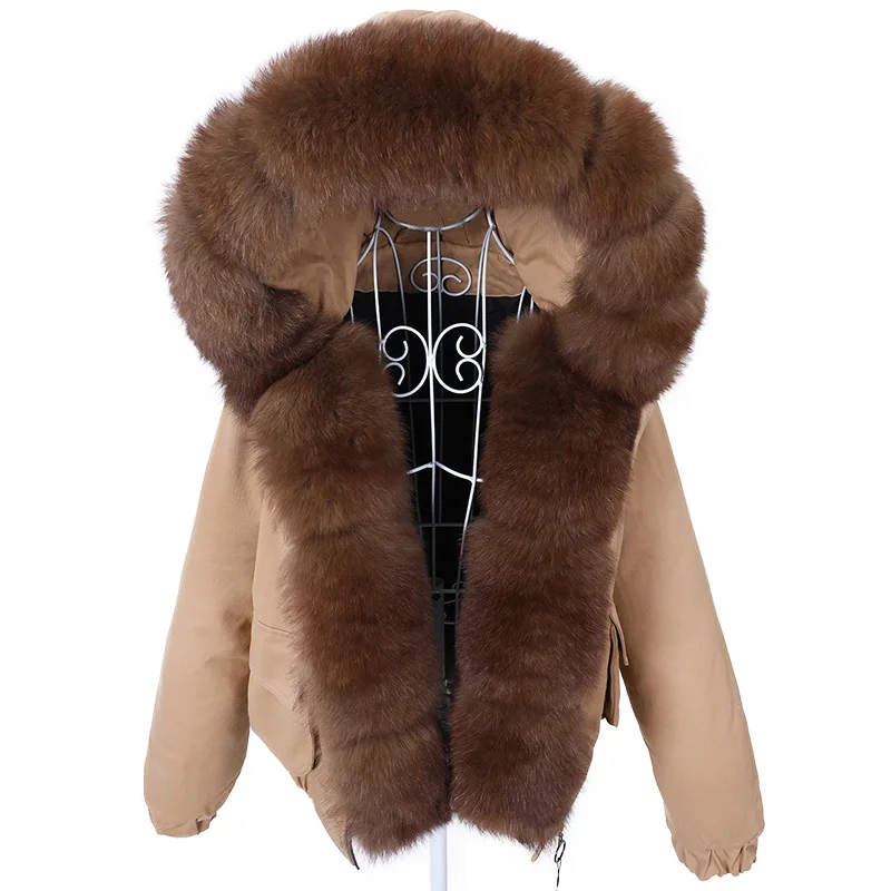 MAOMAOKONG Fashion Short Women Natural Real Fox Fur Raccoon Fur Collar Winter Parka Bomber Jacket Waterproof Coat Cotton-padded