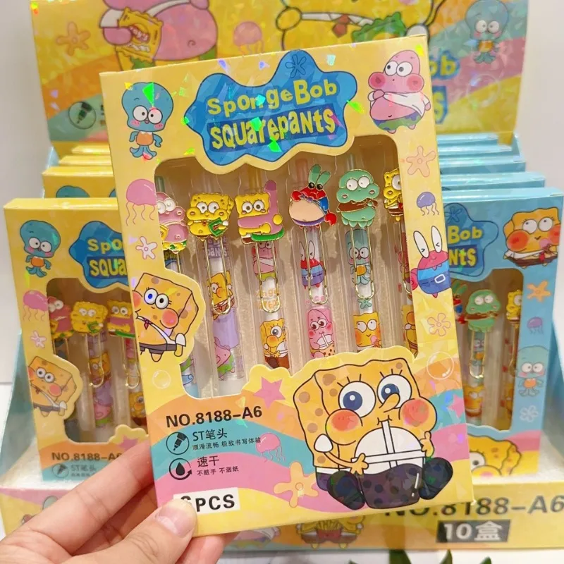 6pcs SpongeBob Neutral Pen Box Set Cartoon Stationery Signature Pen Patrick Anime Office School Supplies Student Stationery Gift