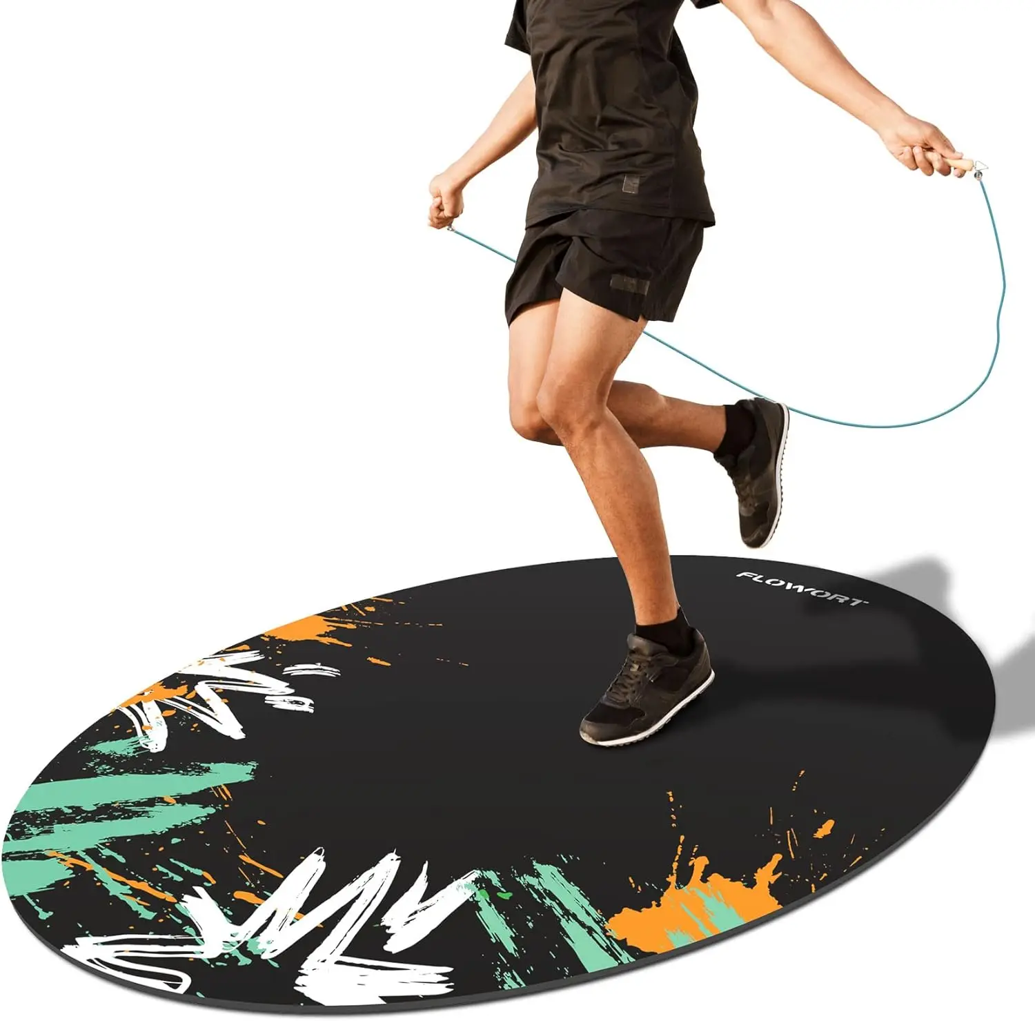 

48x36in Rubber Jump Rope Mat Non-Slip Oval Floor Protector for Home Gym