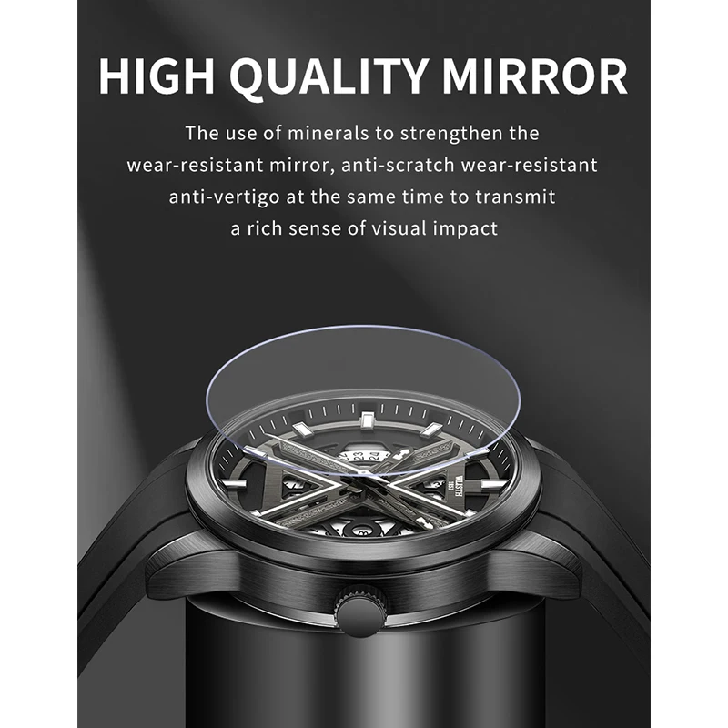 Business Watches Male Quartz Watche Skeletonized Dial Waterproof Vintage Round Mechanical Watch Silicone Strap Watches Men Watch