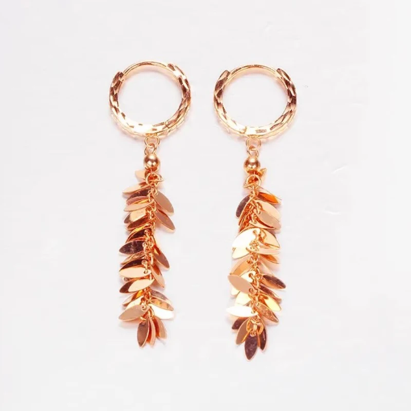 Light Luxury Water Drops Tassel Glossy Long Earrings for Women 585 Purple Gold Plated 14K Rose Gold Wedding Jewelry Gift