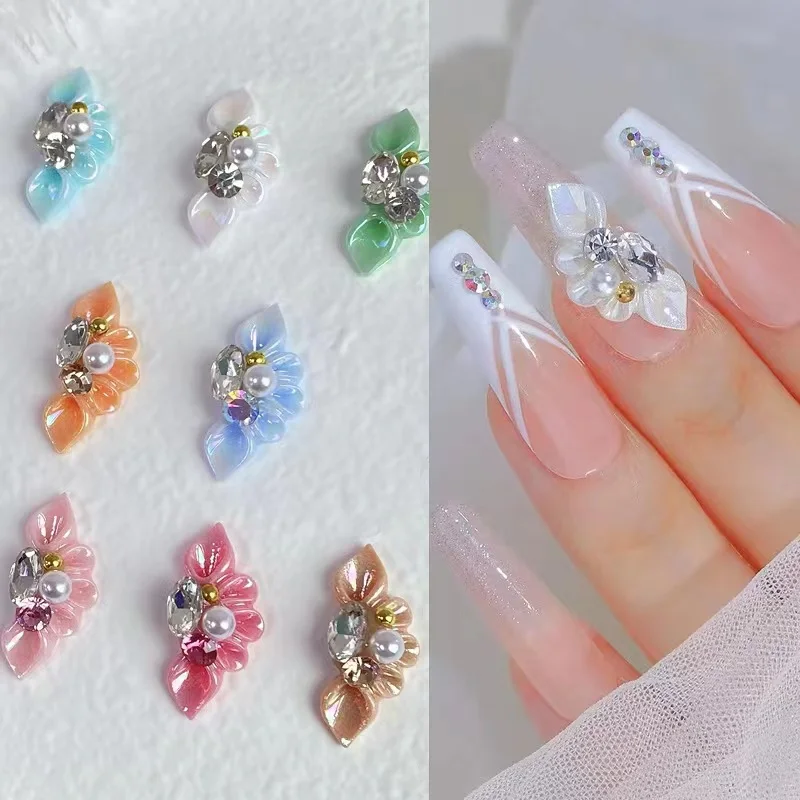 10/20 piezas dijes de uñas 3D, pétalos de flores, gemas y diamantes de imitación para decoración de uñas, accesorios de decoración de uñas hechos a mano para mujeres G