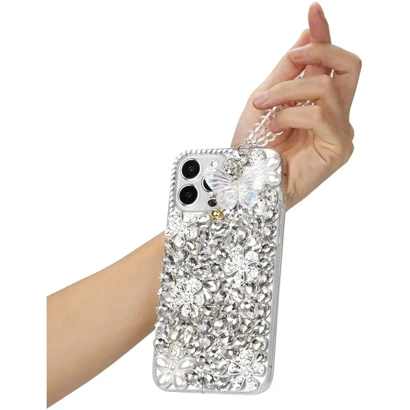 

Luxury 3D Butterfly Chain + Full Clear Bling Case for Samsung Galaxy S24 S21 S20 FE S22 23Ultra Note20 Diamond Capa