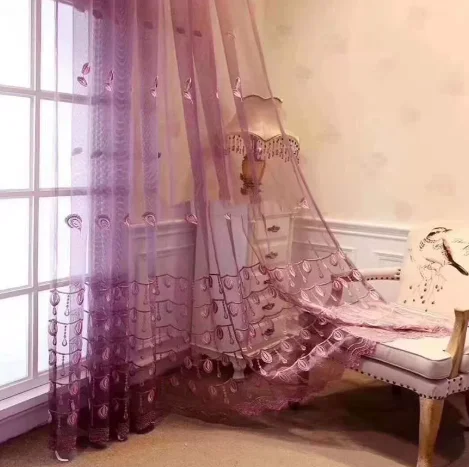European Palace Style Light Luxury Purple Crystal Love Embroidered Curtains Living Room Bedroom Balcony Blackout Curtains