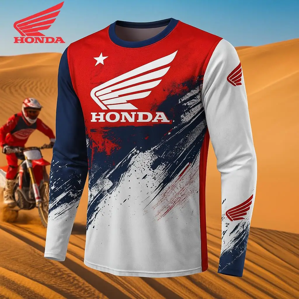 تي شيرت Honda Dirt Bike Racing Jersey سريع الجفاف للرجال قابل للتنفس وأكمام طويلة مريح لركوب الدراجات في الهواء الطلق #2