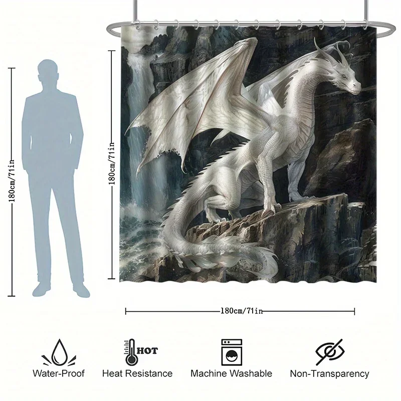 YXWhite Dragon Shower Curtain Set - Water-Resistant Polyester, Includes 12 Hooks,Grommet Top,Animal Print,All-Season Holiday Dec