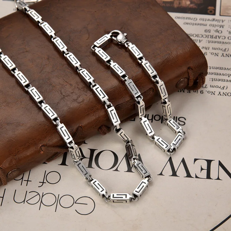 Silver Jewelry Men's and Women's Personalized Square Chain Necklace Bracelet, Handsome