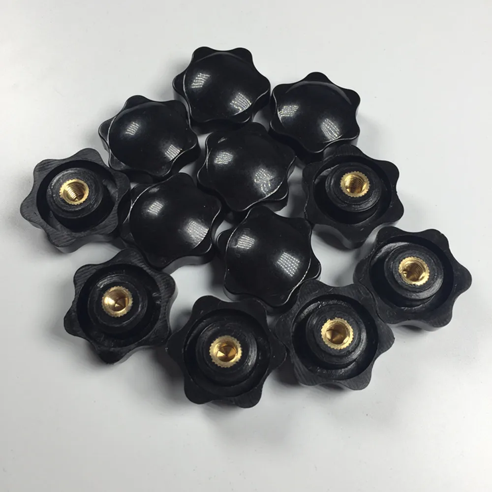 12pcs Black Plastic 32mm Head Diameter 6 Pointed Star Clamping Knobs M6