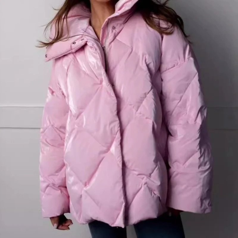 

Women's Autumn Winter Thicken Warm Cotton Jacket Matte Glossy Lapel Bread Jacket Fashion Loose Casual Cotton Jacket 2025