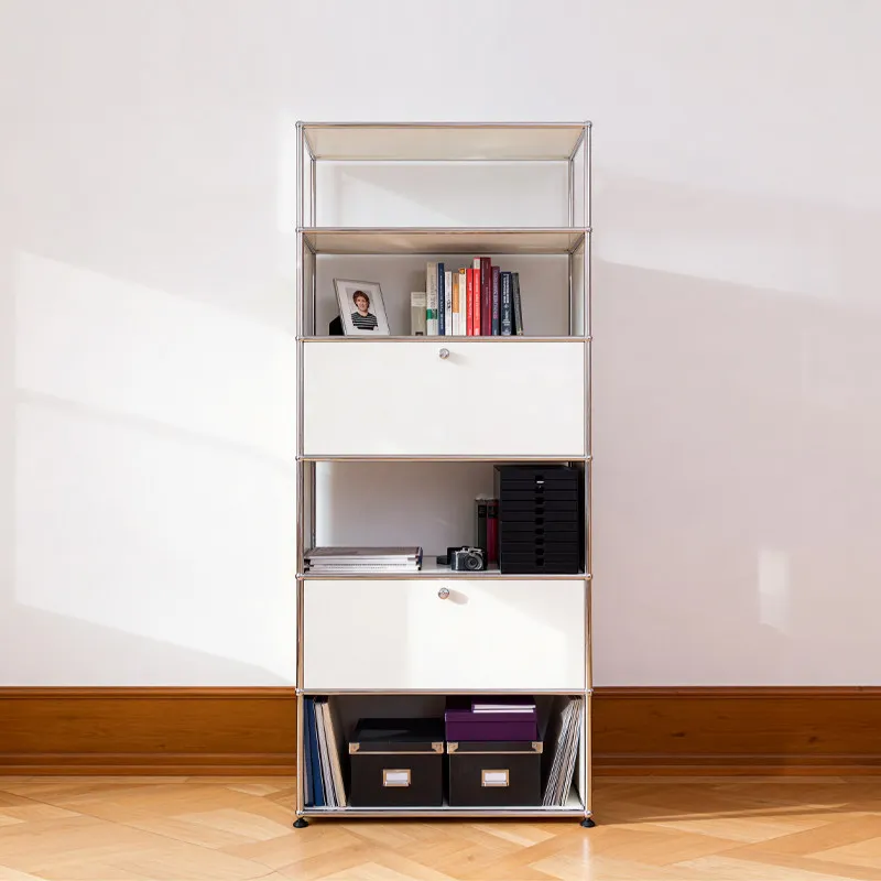 Modular bookshelf integrated stainless steel storage cabinet, vintage-style wall-mounted standing cabinet