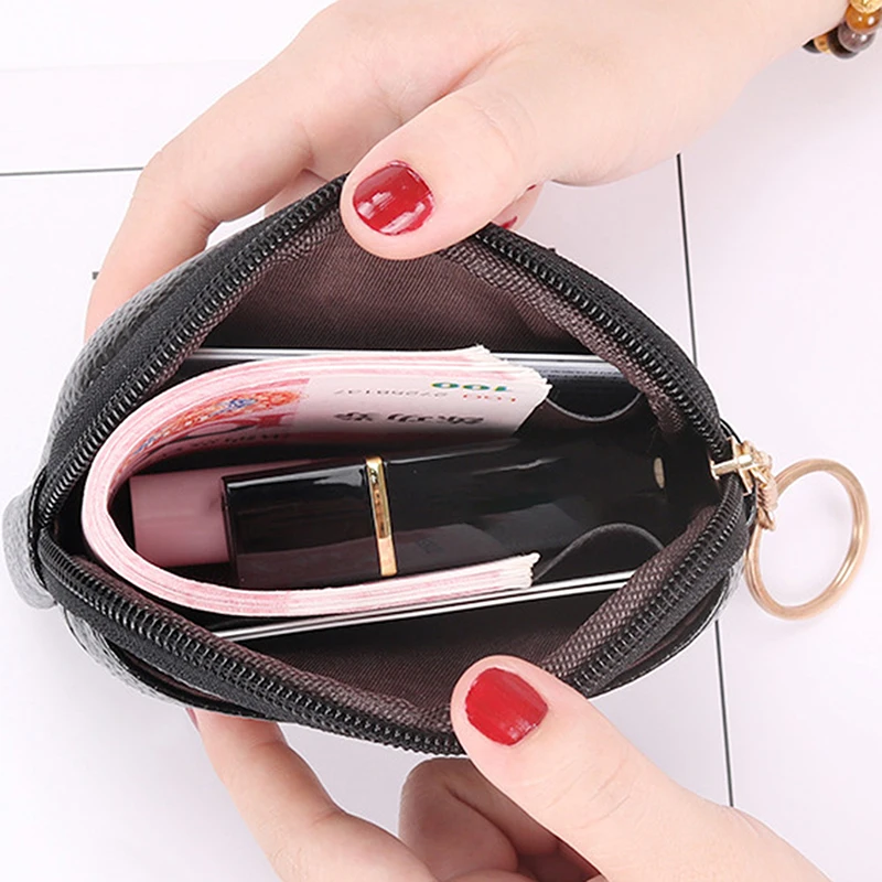 ﻿Women\'s Zero Wallet Shell Shaped Small Wallets Solid Color Simple Lightweight Breathable Soft Leather Business Card Key Bags