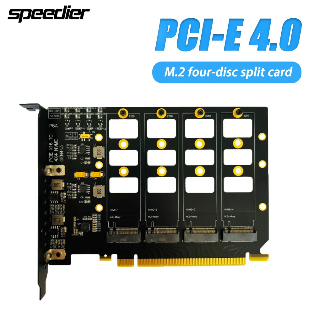 IC Clock Split PCIE 4.0 X16 To 4-disk M.2 Nvme SSD Split Card Full Speed Signal Compatible with Gen3/gen4 PCI-E 4.0 x4x4x4x4