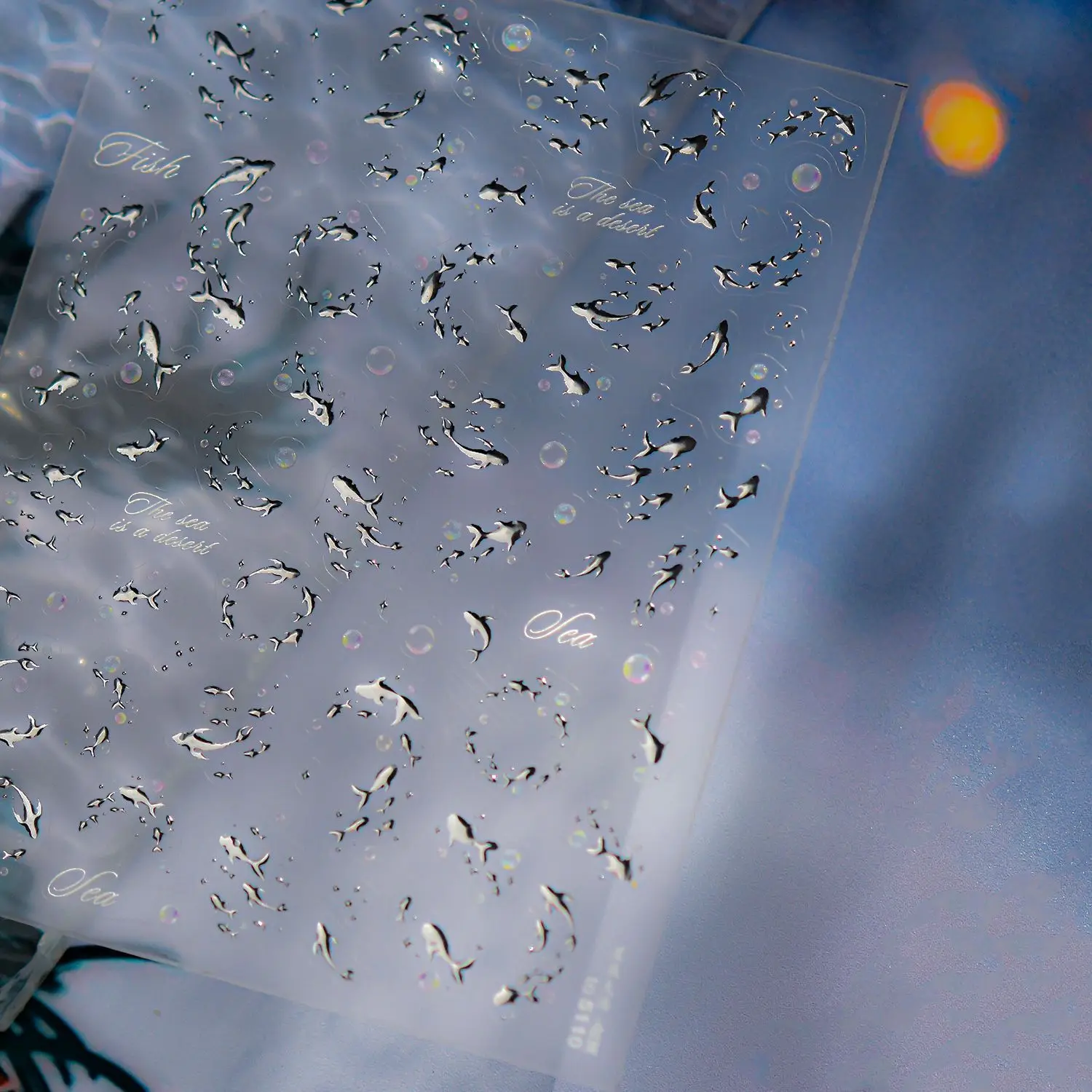 Blase Goldfisch 5D Nail Art Aufkleber glänzende Perlglanz Muschel Glow Unterwasser selbstklebende verträumte Ozean Thema Maniküre Aufkleber