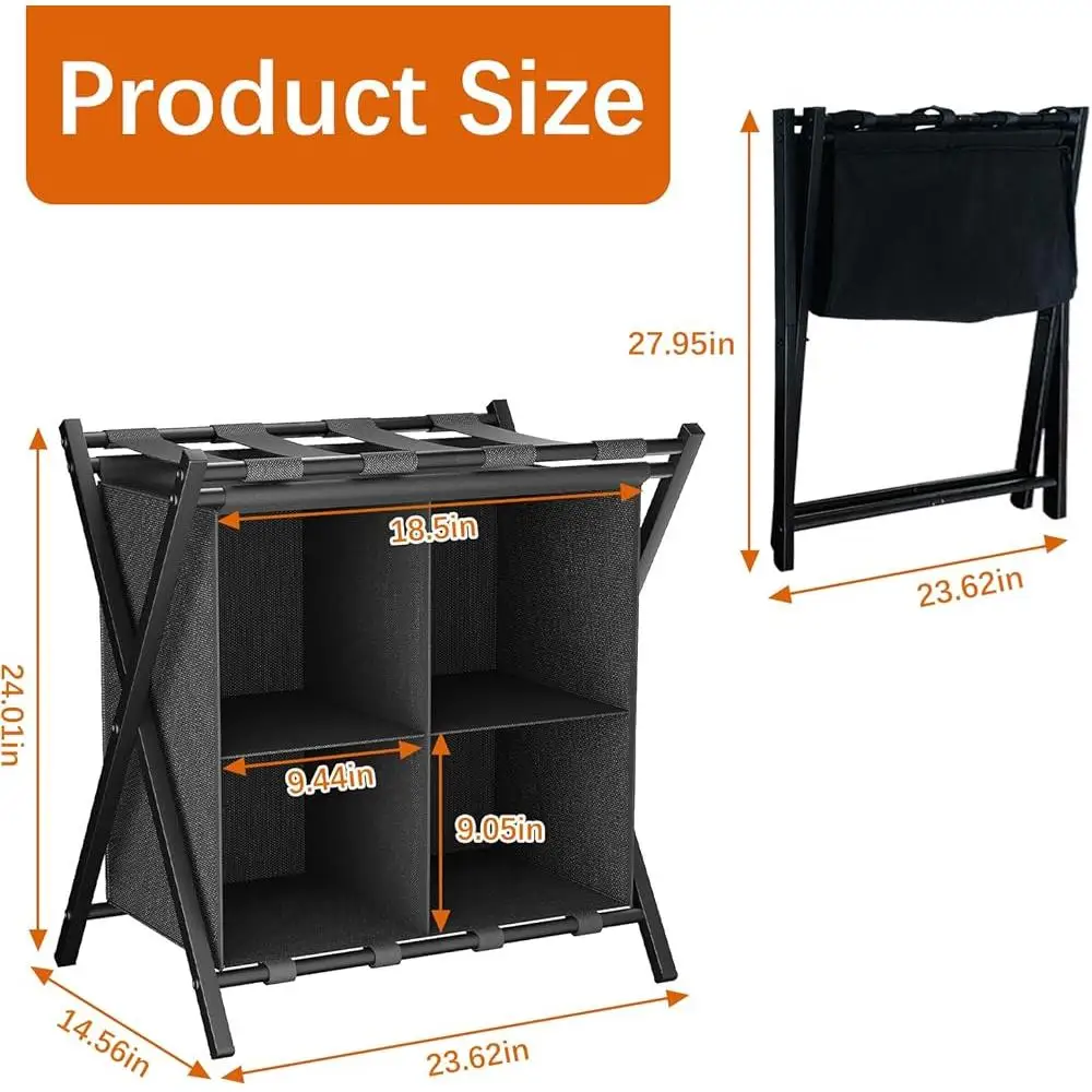 Guest Room Folding Luggage Rack Suitcase Stand with Fabric Storage Rack Compact Steel Holder Easy Packing Unpacking