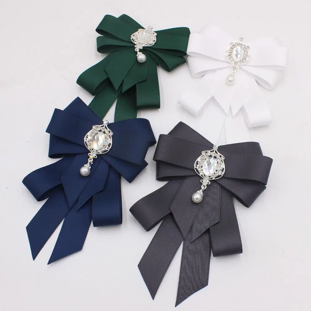 Luxury Ribbon Ribbon Bowtie Crystal Handmade Ribbon Bow Brooch Rhinestone Fabric Cloth Art Neck Tie For Men and Women