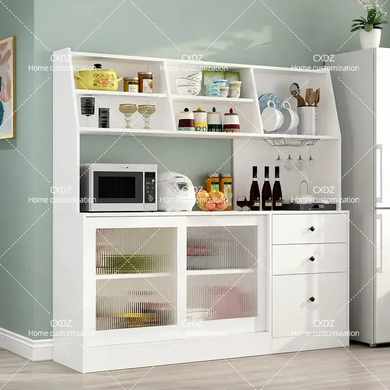 Simple Wall Mounted Side Cabinet for Dining Room Kitchen Floor to Ceiling Multi Layer Storage Rack with Microwave Oven Shelf