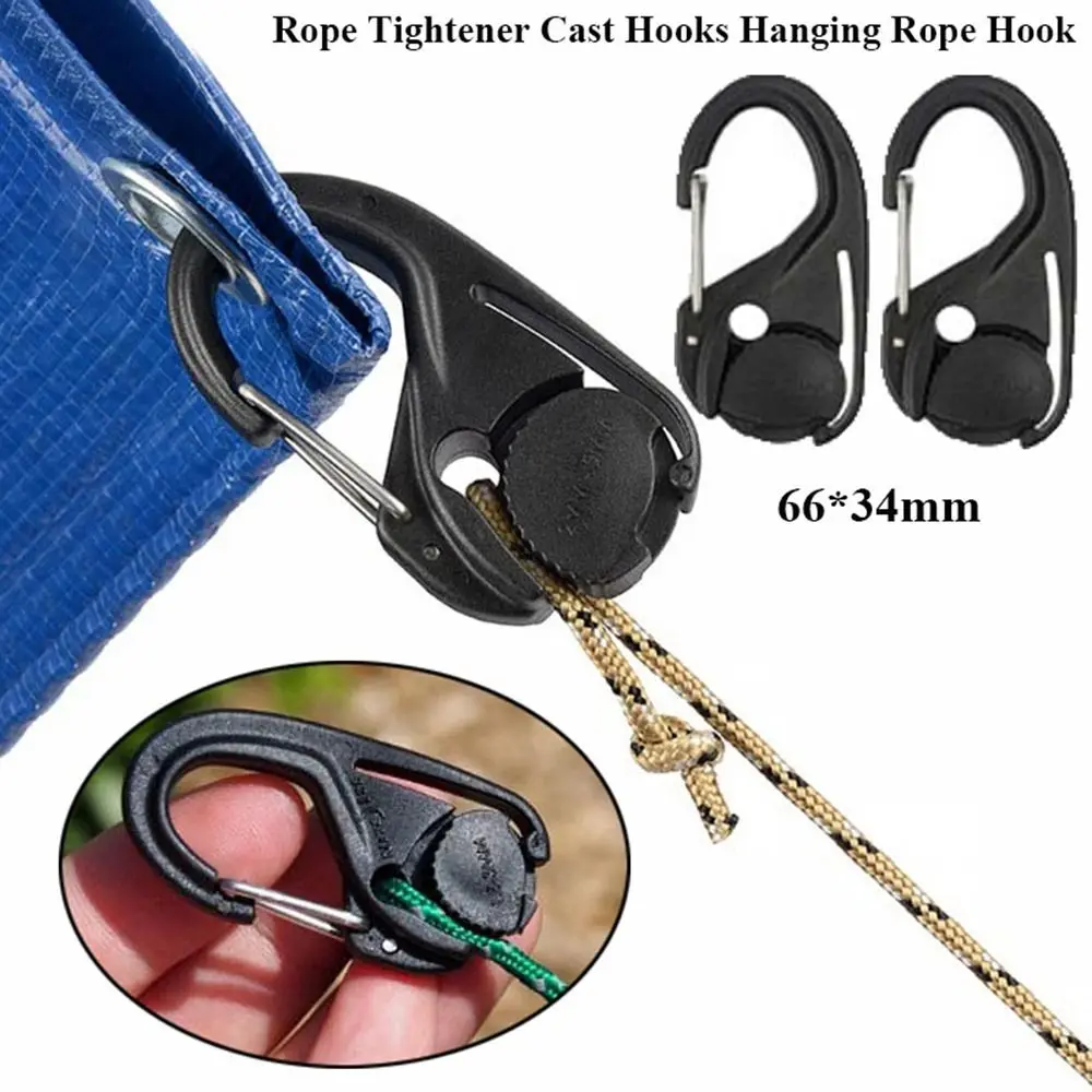1/2/5pcs New Without Knotting Rope Tightener Black 66*34mm Cast Hooks Self-Locking Binding Fixed Outdoor Tools
