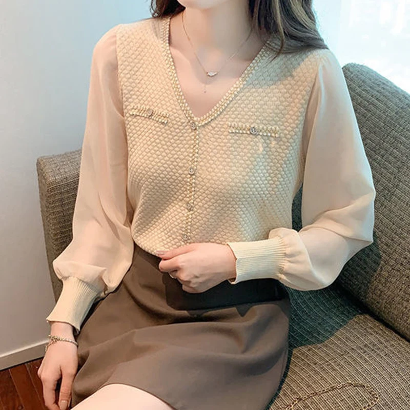 Autumn New Elegant Fashion Office Lady Glamorous Minimalist Chic Shirt Commuter Women V Neck Button Long Sleeve Loose Casual Top