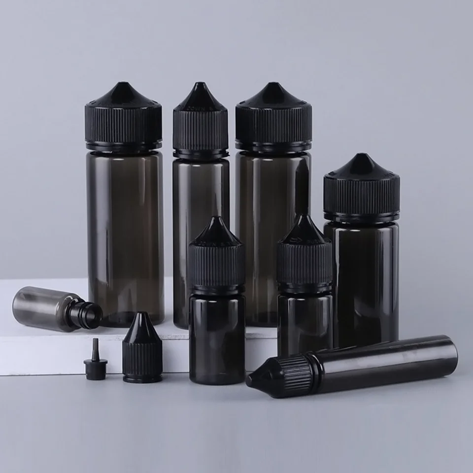 100* 10ml 15ml 30ml 60ml 100ml 120ml Pen Shape Eye Drop Plastic Bottle PET Liquid E Juice Squeeze Unicorn Bottles with Black Cap