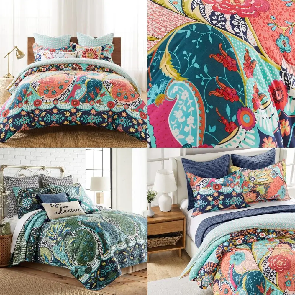 

Bohemian Style Twin Duvet Cover Set with Teal and Orange Pillowcase, 68x88 inches for Duvet and 26x20 inches for Pillowcase