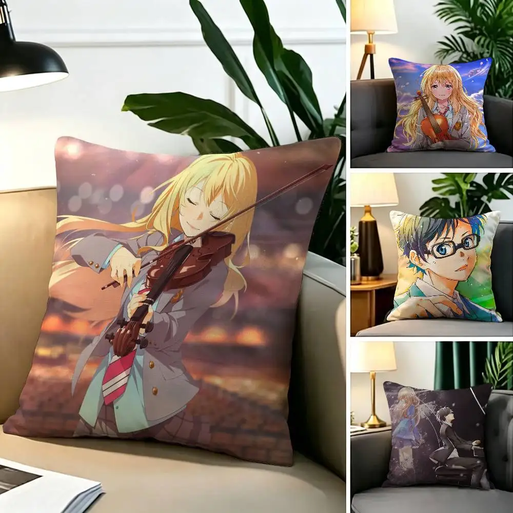 K-Kaori Miyazono Your Lie in April Anime  Pillow Case Square Double-Sided Sofa Cushion Cover Bedroom Bedside Pillow