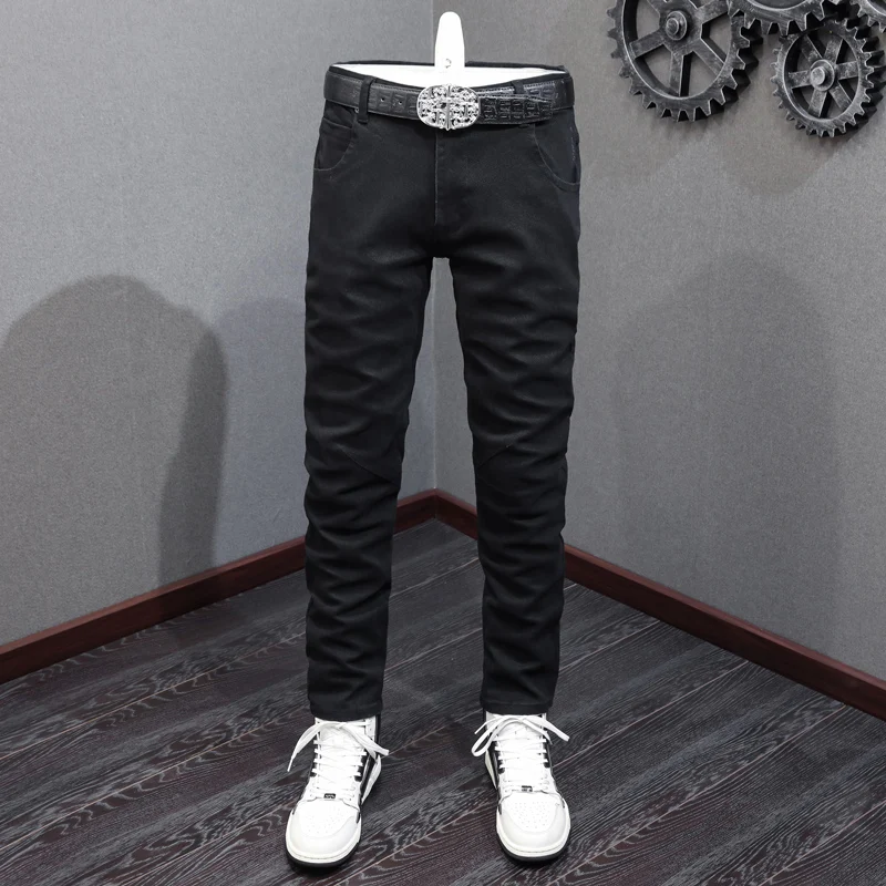 

Fashion Designer Men Jeans High Quality Black Elastic Stretch Slim Fit Vintage Jeans Men Korean Style Casual Denim Pants Hombre