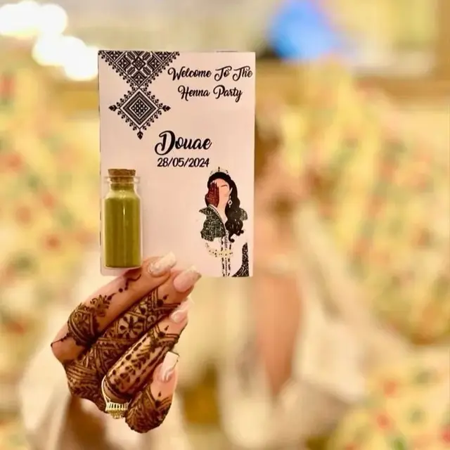 Niestandardowe zaproszenie ślubne Henna Day Karta powitalna Prezent dla gości Dekoracje imprezowe Ulubiony spersonalizowany projekt Drukuj Boda Bridal Shower