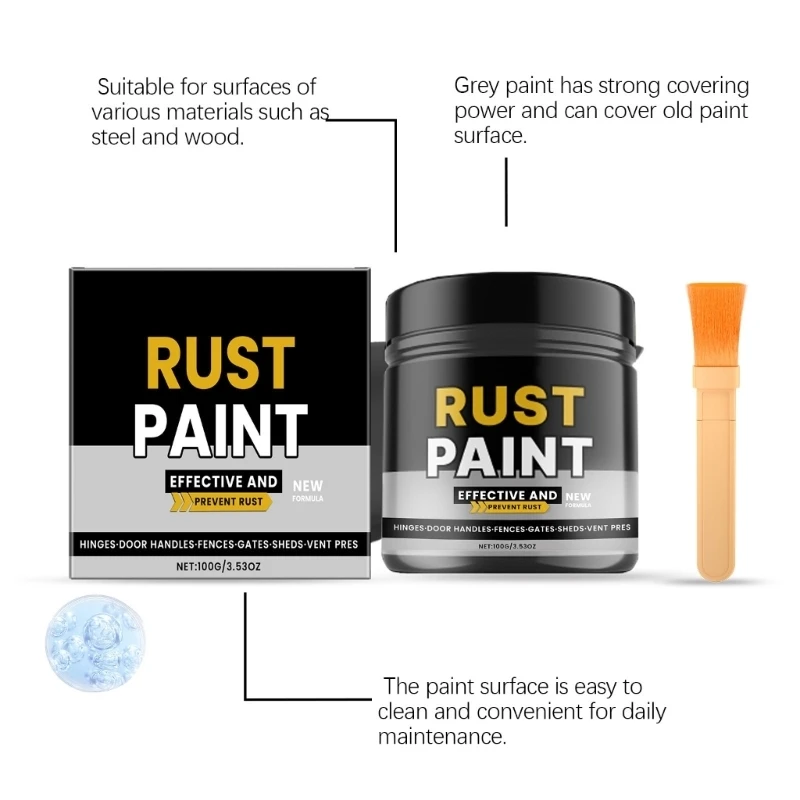  100G Anti Corrosion Paint Includes Brush Simple Operate for DIY Metal Projects