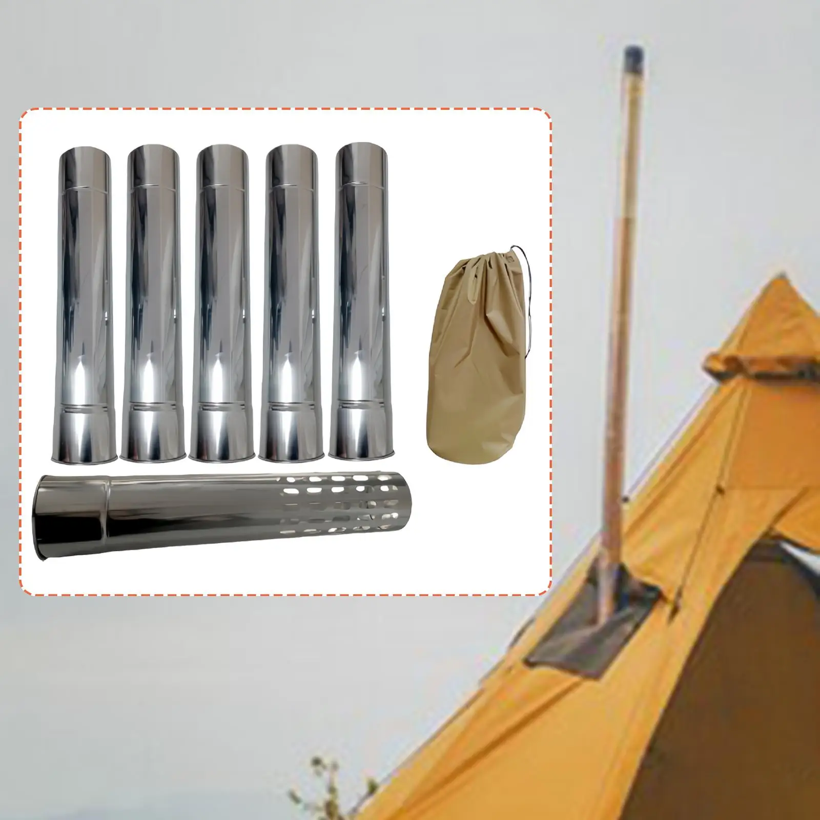 

Outdoor Stove Chimney Pipe Extension Stainless Steel Anti Sparking Tube for Tent Furnace Fireplace