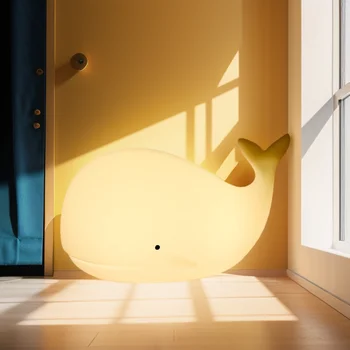 ไฟซิลิโคนรูปการ์ตูนวาฬไฟ LED สำหรับกลางคืนโคมไฟสร้างบรรยากาศแบบ RGB แบบชาร์จได้ตกแต่งข้างเตียงนอนสำหรับเป็นของขวัญวันหยุดสำหรับเด็ก