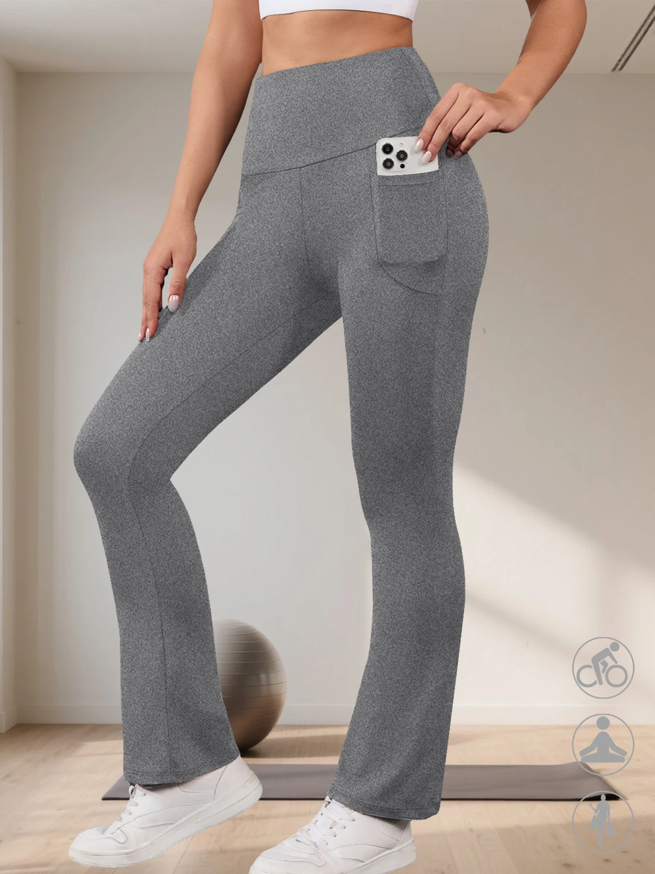 여성용 슈퍼 소프트 플레어 팬츠, 포켓 포함, 하이웨이스트, 복부 보정, 비침 방지, 운동, 요가, 러닝, 홈 캐주얼