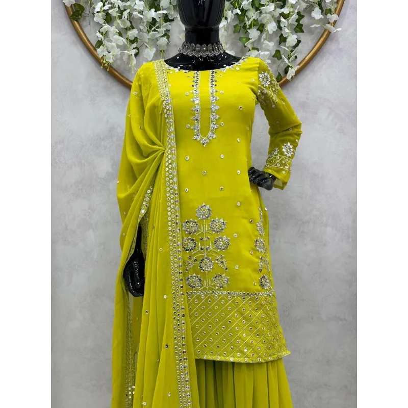 Lime Green Salwar Kameez Pakistan Indian Wedding Party Dress Polaroid Suit