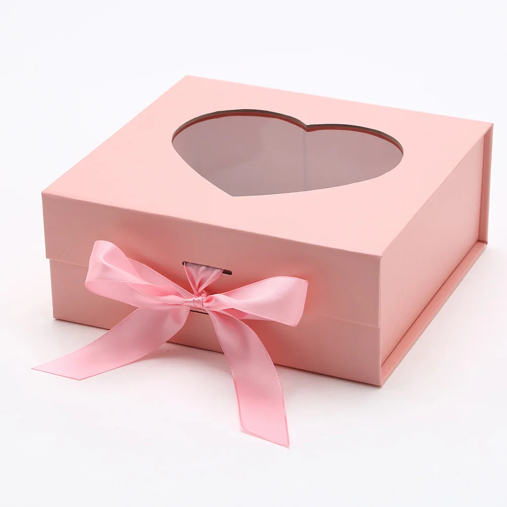 One Piece Folding Box Magnetic Flip Cover Gift Boxes Ribbon Empty Box Valentine's Day Gift Packaging Boxes Heart Shaped