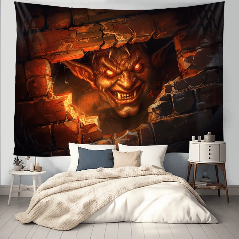 Terrifying Demon Illusion Tapestry - 3D Halloween Decor, Perfect for Gothic Rooms and Horror Theme Walls