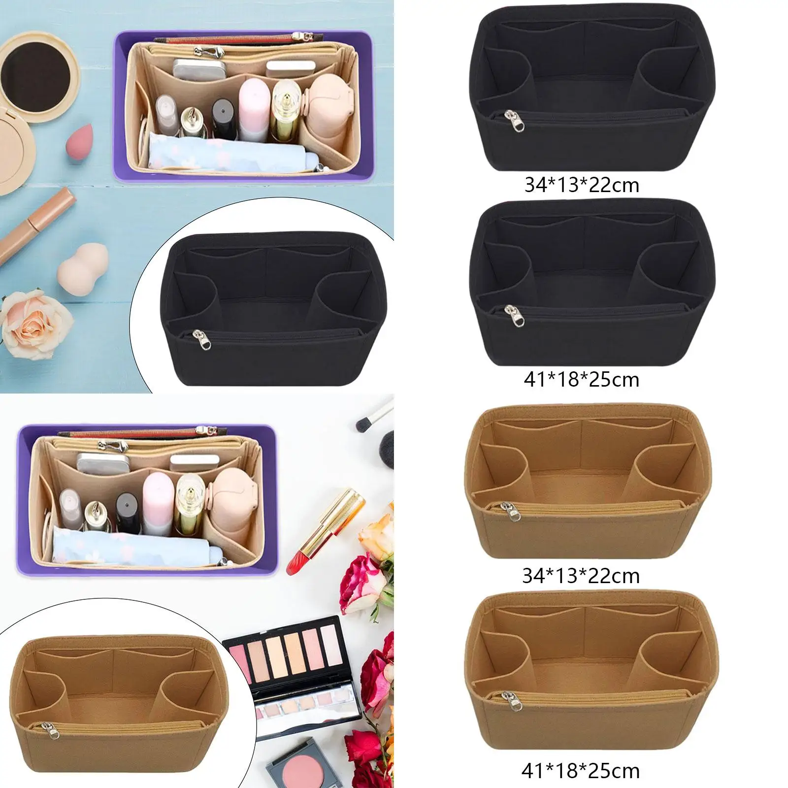 Purse Organizer Insert for Handbags Travel Makeup Bag Felt Handbag Organiser