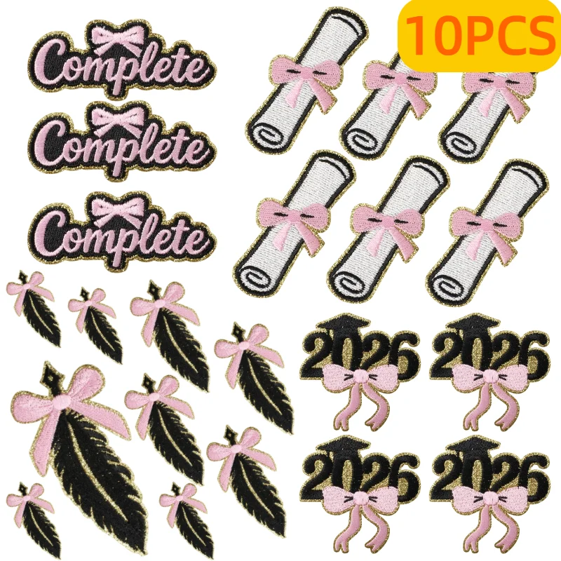10PCS The Future Is Bright Graduation Embroidery Patches Purple Cap Gown Design Bulk Iron On For DIY Commemorative Test Paper