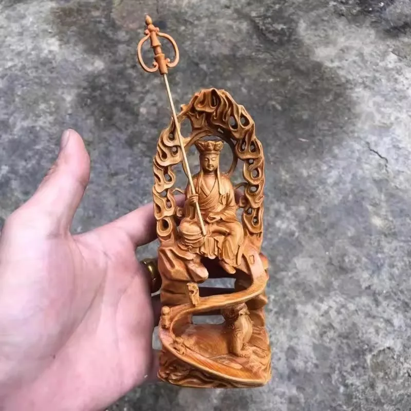 “Path to Enlightenment” Wood Carving - Kṣitigarbha Bodhisattva Statue in Meditation, Buddhist Sculpture for Spiritual Journey