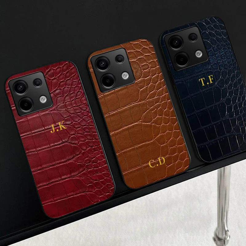 Custom Personalized Letter Initial Name Case For Redmi Note13 Pro Plus Note 13 4G 5G  Crocodile Leather Cover Coque fundas