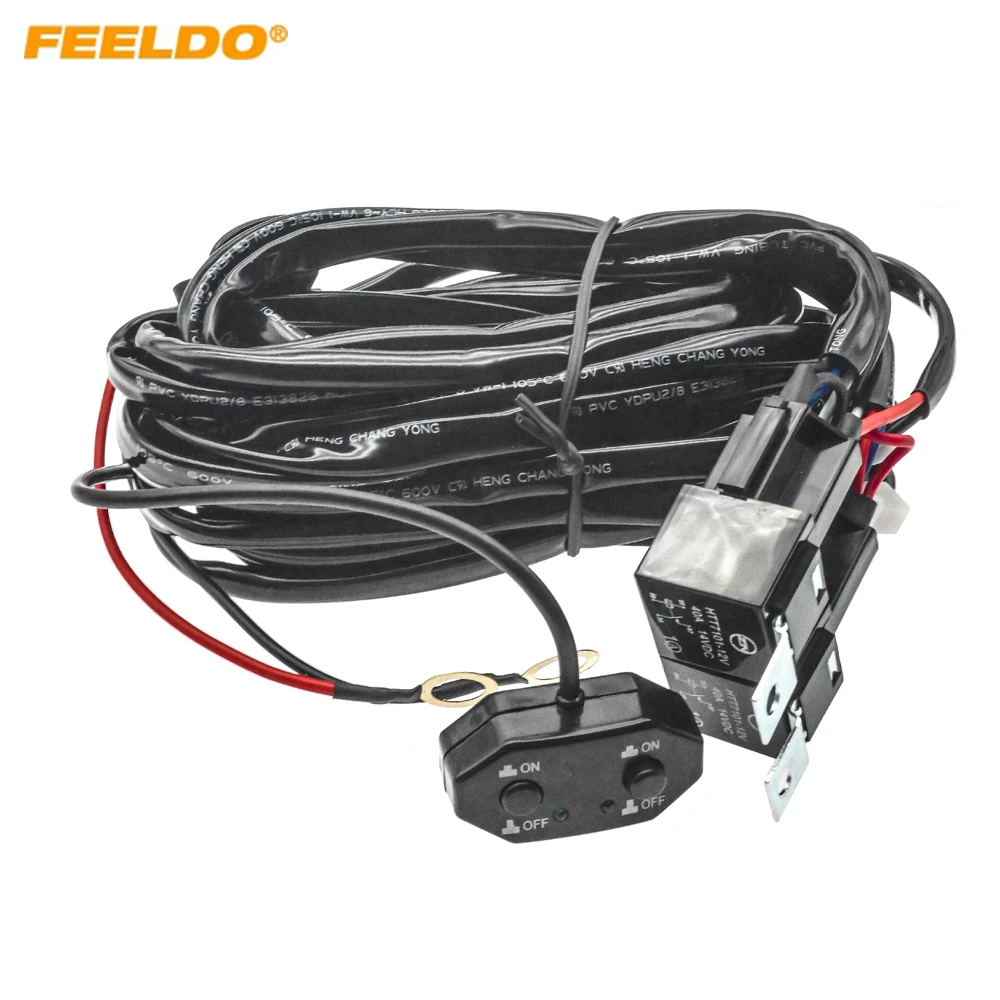 

FEELDO Car 12V-14V Work Light Wire Wiring Harness Switch Relay Kit for Led Work Lamp 1 To Lead 2 Offroad Bar Wiring Kit #HQ7653