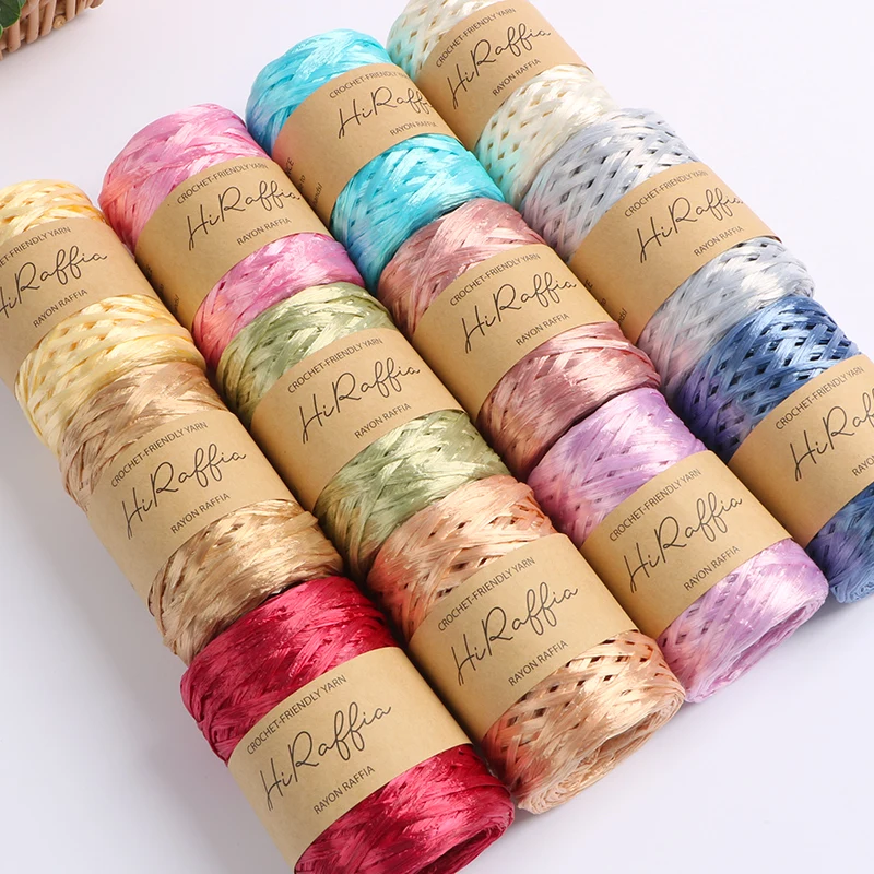 80M Metallic Shiny Natural Raffia Straw Yarn For Hand-knitted Crochet Grass Paper Hat HandBag Cushion Baskets Thread Summer DIY