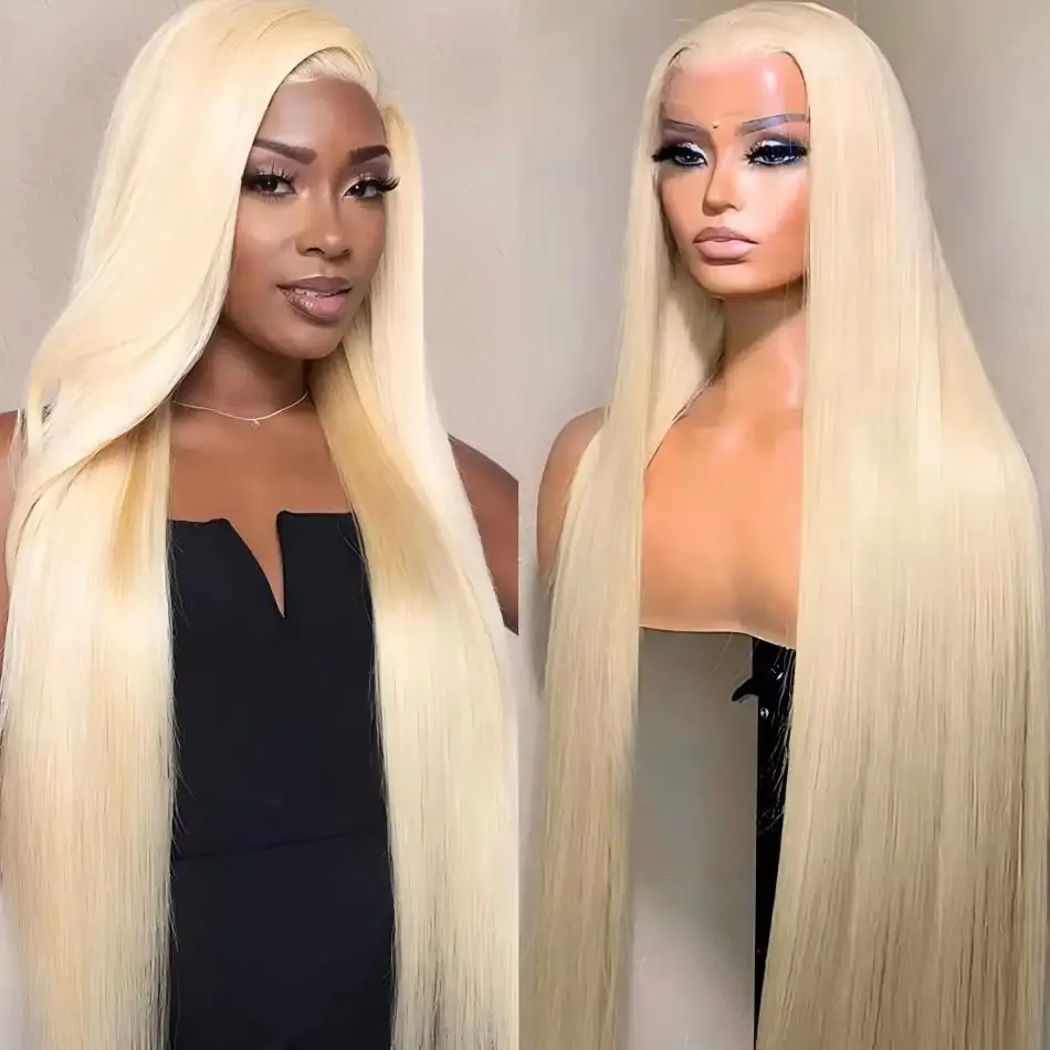 613 Honey Blonde Straight 13x4 Lace Frontal Synthetic Wig, Pre-Plucked Baby Hair