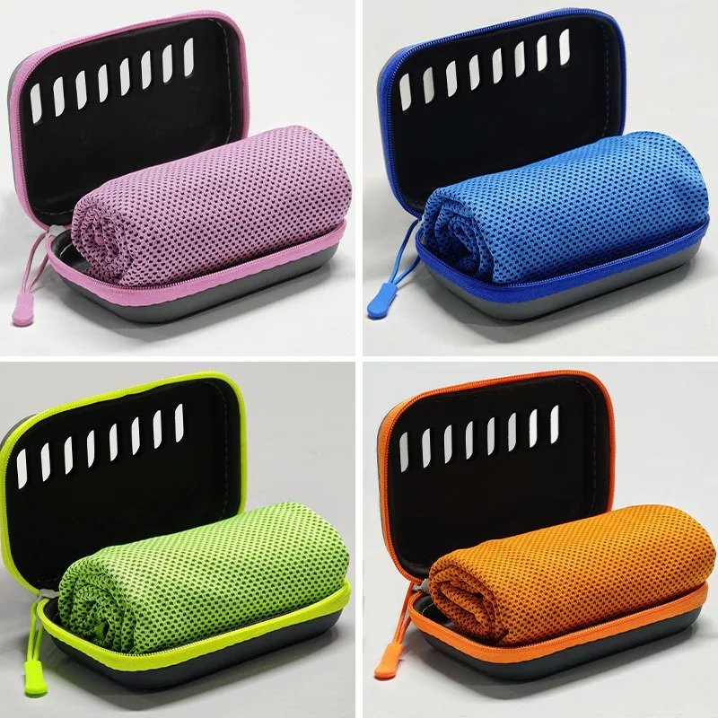 Cooling Ice Silk Sports Towel Sweat Wicking Quick Dry Chilly Towel With Portable EVA Storage Case For Running Gym Fitness Travel