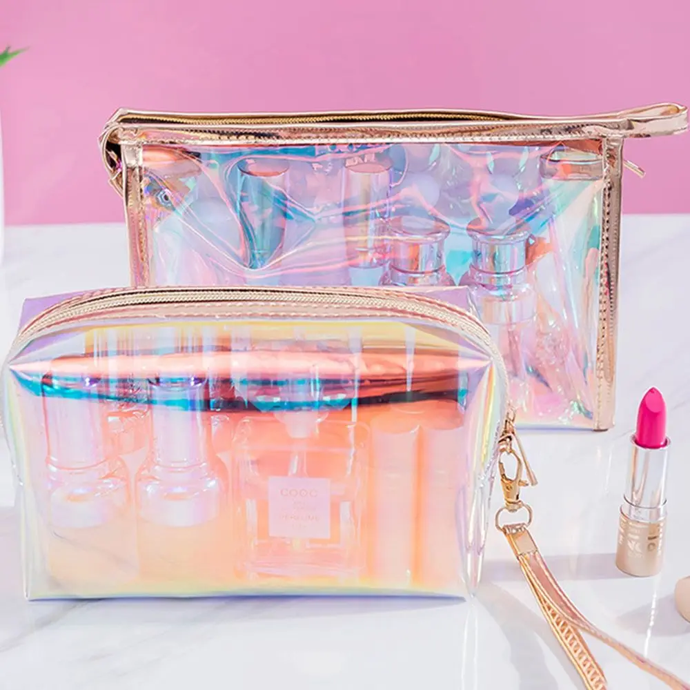 Colorful Women Beauty Storage Bag Transparent Bath Toiletry Organizer Wash Bag Zipper Makeup Pouch Travel Cosmetic Bag