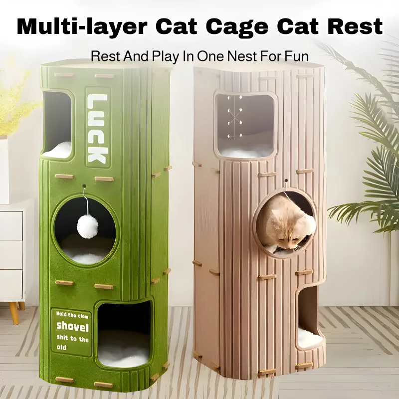 Mehrschichtiges Katzenbett, geschlossenes Sicherheits-Katzennest, verschleißfester Filz-Katzenklettergerüst, integriertes Haustierspielzeug für den Innenbereich für alle Jahreszeiten