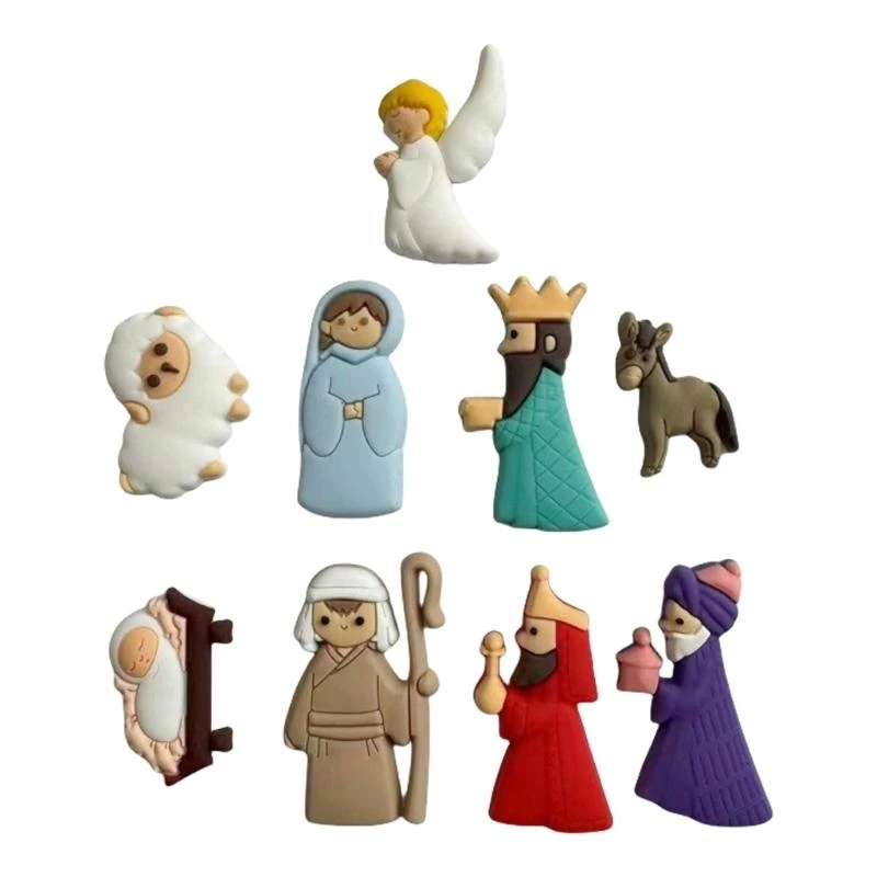652F 9Pieces Nativity Scene Christmas Novelty Button Flat Back Charm Embellishments for Crafts DIY Ornaments Accessories