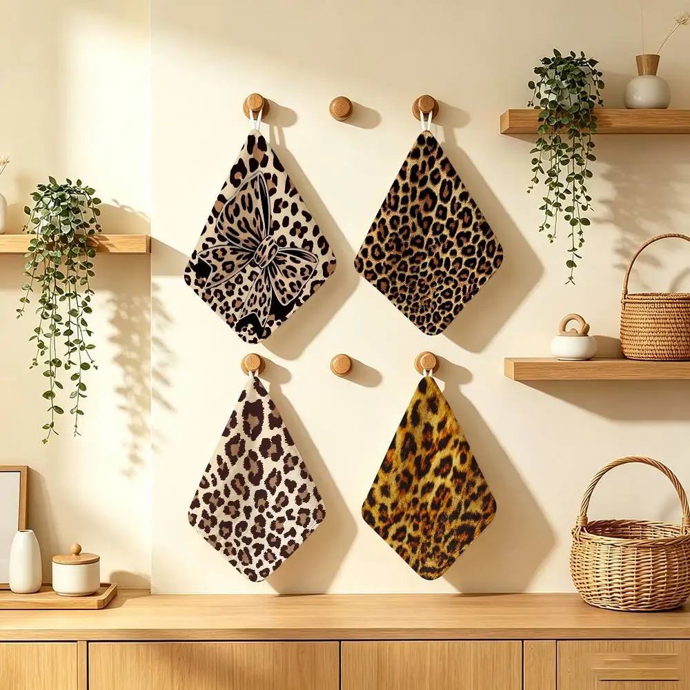 Sexy Leopard Print   Anime Polyester Hanging Kitchen Hand Towel Durable Wear Resistant  Versatile Use Throughout Home
