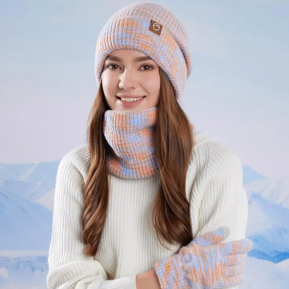3 قطعة/المجموعة قبعة قفازات وشاح التزلج قبعة قفازات شاشة لمس الصوف وشاح محبوك الدافئة المرأة هود المرأة وشاح الشتاء بونيه