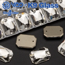 VDD Emerald Cut High Quality K9 Glass Sew On Rhinestones Sewing Clear Crystals Flat Back Stones For Garment Dress Accessories