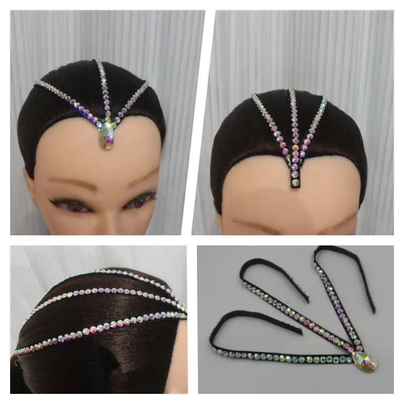 Customized National Standard Latin Dance Headwear Super Flash Performance Hair Accessories Adult and Children's Foreheads Silver