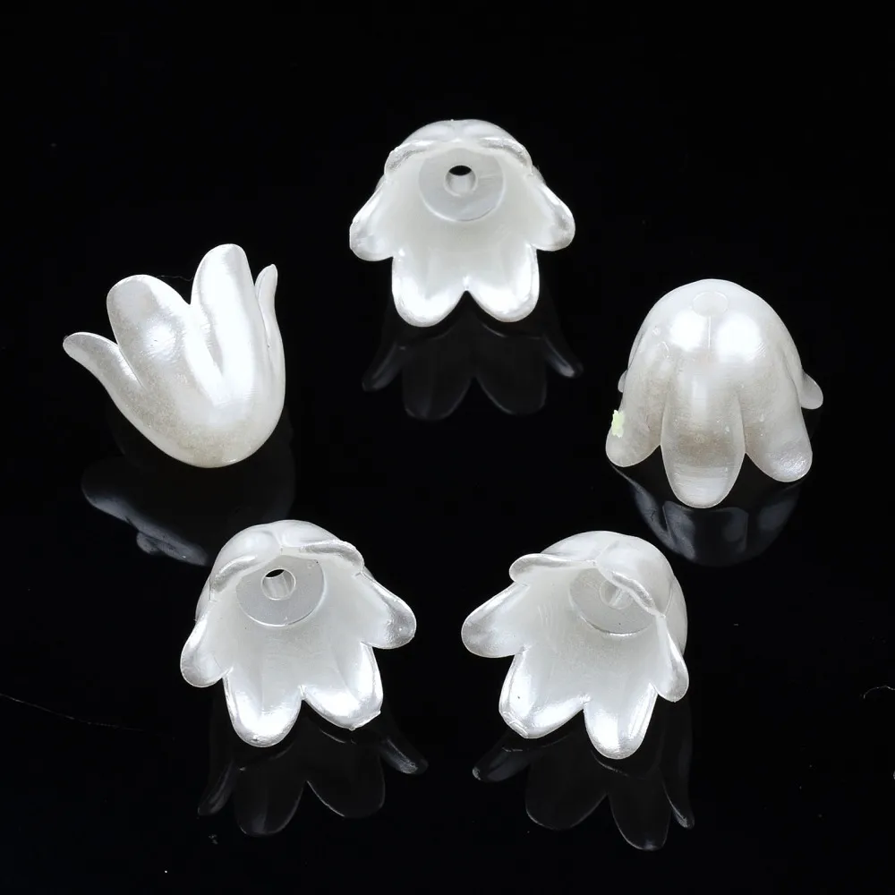 

1000PCS Spray Paint ABS Plastic Imitation Pearl Beads Flower White 10x11x8.5mm Hole: 1.4mm